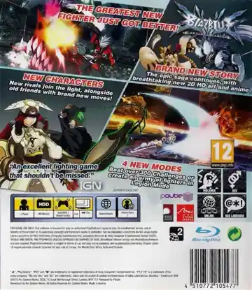 BlazBlue - Continuum Shift (USA) (v1.04) (Disc) (Update) box cover back